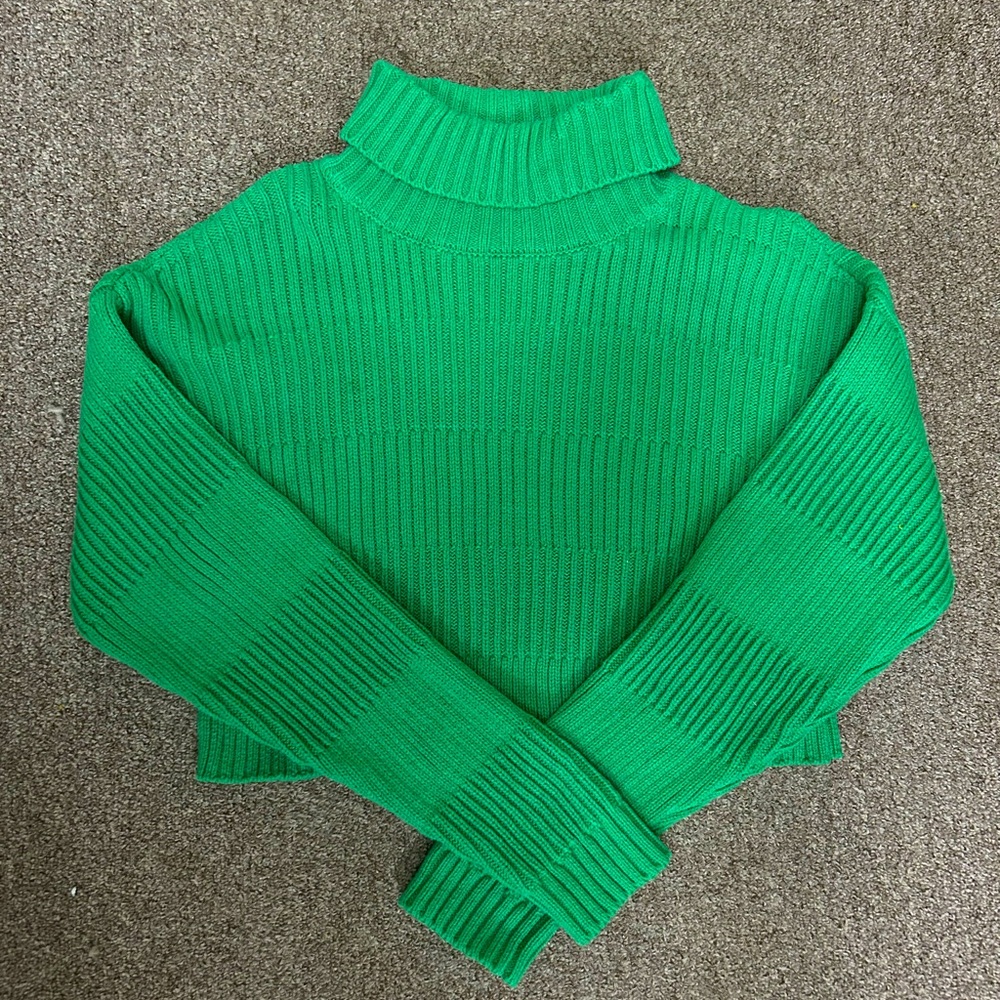 Green Ribbed Turtleneck Sweater